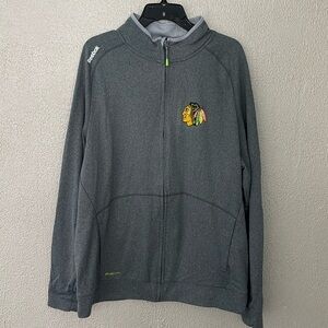 Mens Reebok NHL Hockey Chicago Blackhawks Full Zip Crew, Large, Gray